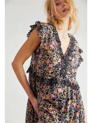 Free people Bohemian Floral Milania Maxi Dress Dark Combo Maxi Top Duster Small thumbnail 4