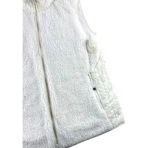 Talbots Womens Cream White Sherpa Fleece Quilted Trim Full Zip Vest Size M Soft thumbnail 3
