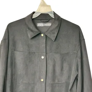 ZARA M Faux Suede black snap button shirt jacket size M thumbnail 4