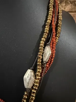 Chico's Medallion Multi Strand Necklace Garnet Tones Aztec style thumbnail 5