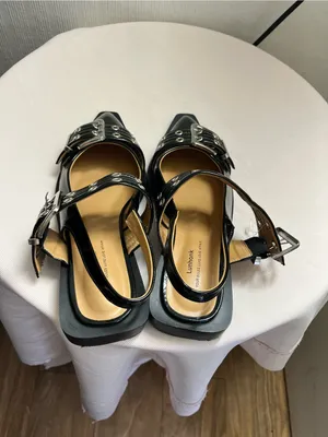 Black Patent Pointed Slingback Mules with Buckle Straps thumbnail 5