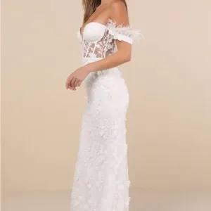 Lulu's Off-Shoulder White Floral Wedding Gown thumbnail 3