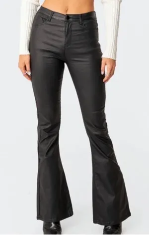 EDIKTED Luna Faux Leather Flare Leg Black Pants in size Medium. thumbnail 1