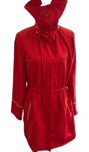 Stanner red trench coat tunnel neck with removable snap collar thumbnail 1