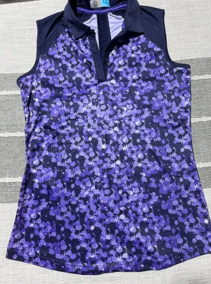 PGA Tour Womens XS Sleeveless Golf Polo Purple Floral Athletic Shirt thumbnail 1