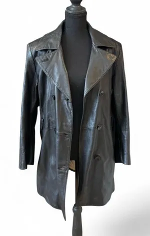 Wilson’s Leather Vintage Pelle Studio Black‎ Leather Trench Coat Double Breasted Women’s thumbnail 1