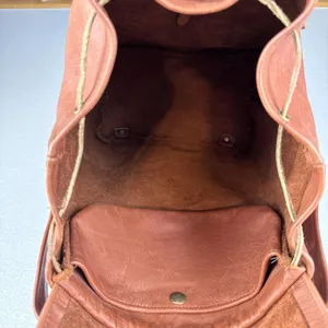 Vintage‎ Handmade Brown Soft Leather Flap Backpack Rucksack Country Boho Hippie thumbnail 6
