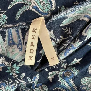 Roper Paisley Boho Sleeveless Dress Womens XL Blue V-Neck Border Print Rayon thumbnail 3