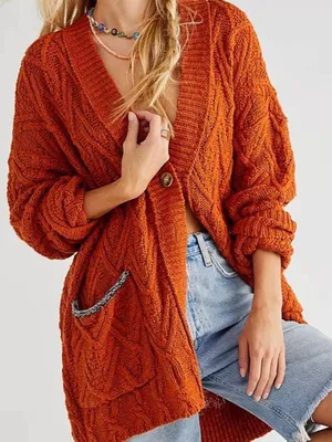 Free People Montana Cable Knit Cardigan Button Open Front size S Oversized thumbnail 1