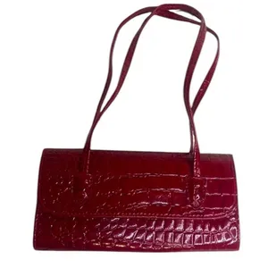 Deep Red Faux Leather Croc Textured Mini Fold Snap Purse Handbag thumbnail 1