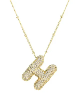 Letter H Initial Zircon Balloon Necklace Gold thumbnail 1