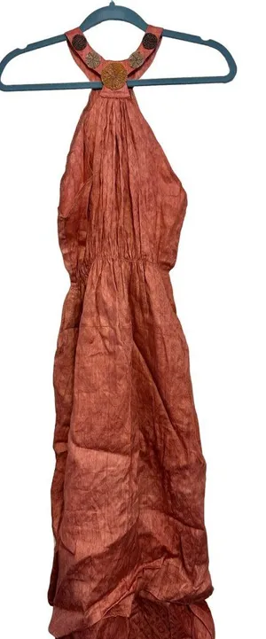 Amani Handicraft Halter Maxi Dress Boho‎ Terracotta Beaded Cotton Size 12 thumbnail 1