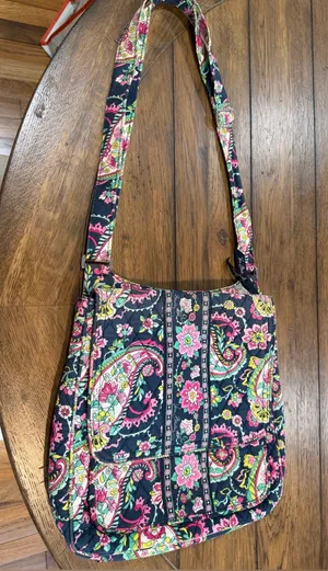 Vera Bradley Navy Quilted Paisley Shoulder Bag with Pink & Green Accents​ thumbnail 1