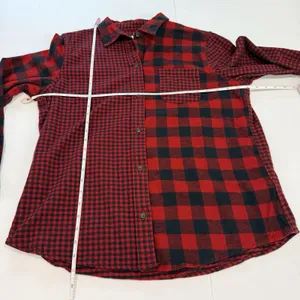 LL Bean Red/Black Scotch Plaid Cotton Flannel Button Shirt Relaxed Fit LARGE thumbnail 8