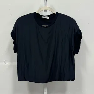 Lola‎ & Sophie New York Women's Black Banded Bubble Hem Mixed Media Top Small thumbnail 1