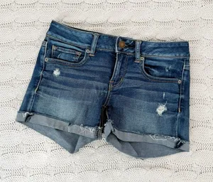 American Eagle Outfitters Distressed Dark Blue Denim Shorts thumbnail 1