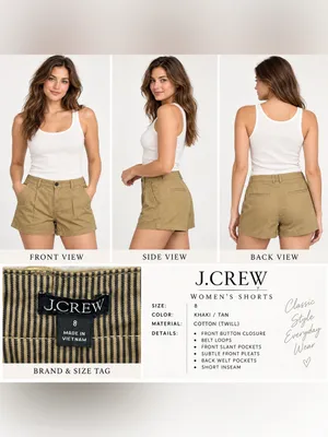 J.Crew Pleated Heritage Chino Shorts Women’s 8 Khaki 3” Inseam Stretch NWT thumbnail 2