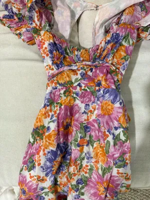 Hello Molly Katie Floral Mini Dress Puff Sleeves Cut-Out Back Tie XS thumbnail 1