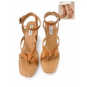 Steve Madden Sandals Womens Size 10 Tan Cork Wedge Thong Ankle Strap cute preppy thumbnail 2