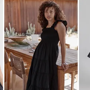 NWT Quince Smocked Midi Dress Black Women's Size XS (100% Organic Cotton) thumbnail 3