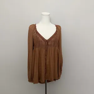 Free People Top Babydoll Embroidered Floral Braided Boho Festival Peasant Rust thumbnail 2