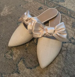Copper Key Ivory Pointed-Toe Slide Mules with Satin Bow thumbnail 1
