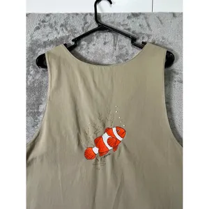 Vintage Overall Dress Embroidered Tropical Fish Pinafore Coastal Cottagecore Med thumbnail 4