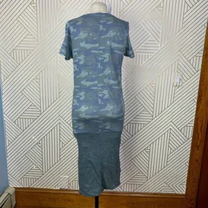 Monrow Camo Tee Shirt‎ Dress Succulent Green Short Sleeve Ruched Size US Small thumbnail 7