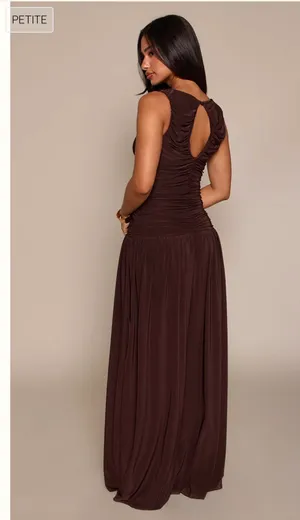 Pretty Little Thing Dress Brown Ruched thumbnail 2