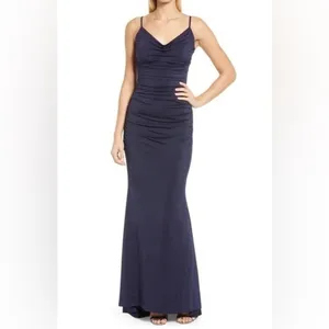 Eliza J Navy Cowl Neck Ruched Jersey Slinky Sleeveless‎ Evening Gown Size 6 NWT thumbnail 10