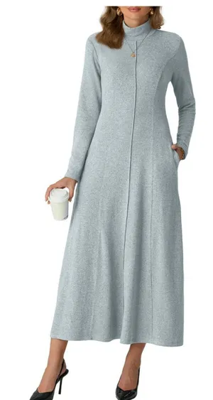 NEW Super Soft Knit Long Sleeve Mock Neck Pullover Maxi Dress M thumbnail 1