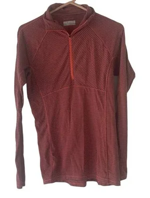 Columbia Women's Size Medium Pink Grey Striped‎ Half Zip Sweater thumbnail 1
