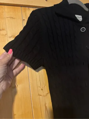 L.L. Bean Black Cable Knit Short Sleeve 100% Cotton Cardigan‎ Sweater Small thumbnail 3