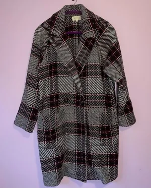 Melloday by Nordstrom S Wool Blend Pea Coat Black Plaid Longline Oversized thumbnail 1