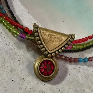 Chico's 4 Strand Colorful Beaded Choker Necklace Red Crystal Pendant thumbnail 2