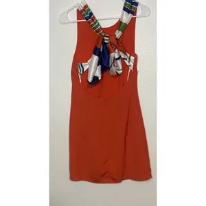 Lulus Women’s Chiffon Mini Shift Dress Sleeveless Sz XS Orange Nautical Zip ￼ thumbnail 3