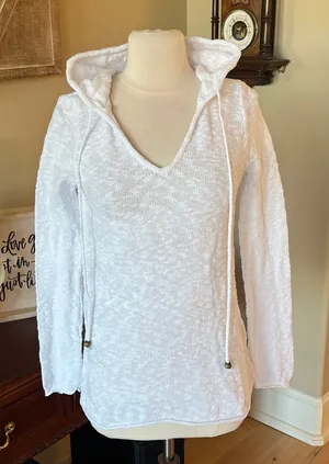 White Cotton Sweater Pullover Hooded thumbnail 1