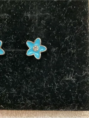 Blue Flower Stud Earrings - Small Floral Crystal Centers thumbnail 3