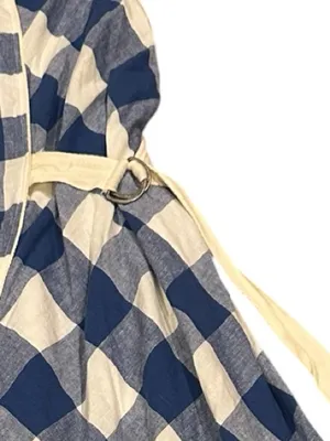 Maeve Anthro Blue White Checkered asymmetrical dress sleeveless Cotton Linen Sp thumbnail 7
