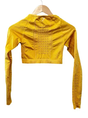 Gymshark Vibrant Yellow Gold Flawless Knit Long Sleeve Eyelet Athletic Crop‎ Top thumbnail 2