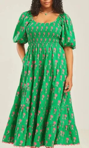 Pink City Prints Women's Parakeet Blossom Angelina Dress In Green women's small thumbnail 1