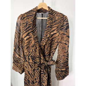 Ganni Wrap Dress Brown Tiger Print Long Sleeve High Low Maxi 38 thumbnail 3
