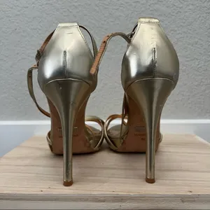 Badgley Mischka Gold Strappy Formal Stiletto Heel Sandals‎ 8 thumbnail 4