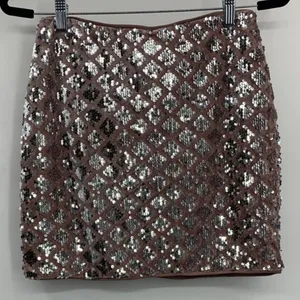 Crystal Doll Womens Pink Champagne Velvet Sequined Mini Skirt Medium NEW thumbnail 1