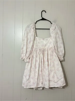 Mabel Floral Puff Sleeve Square Neck Mini Dress White Pink Cottagecore S thumbnail 7