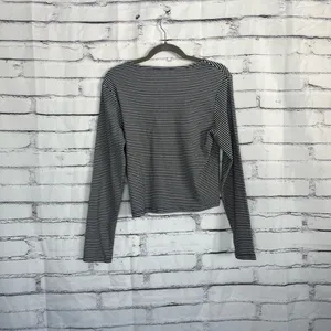 Levi’s Black White Stripe Ribbed Button Front Long Sleeve Women’s Large Top Y2K thumbnail 10