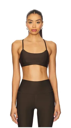 ALO Airlift intrigue sports bra espresso criss cross back straps workout top thumbnail 1