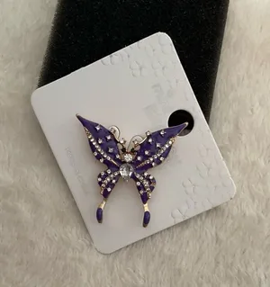 Mint Purple Butterfly Brooch with Clear Rhinestones thumbnail 1