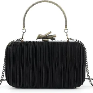& Other Stories Black Pleated Clutch Golden Metal Purse Bag thumbnail 1