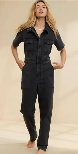 Aerie Denim Jumpsuit in Charcoal Gray Utility Size Large thumbnail 1